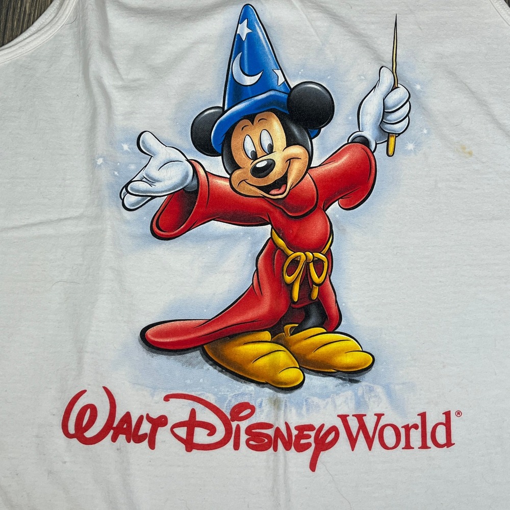 Disney Tank Top Men‎ XXL White Sorcerer Mickey Mouse Fantasia Walt Disney World